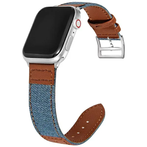 アイキューラボ|iQ Labo AppleWatch 44mm/42mm用 デニム×レザーバンド ライトブルー×ブラウン IQAWDEL44BLBR
