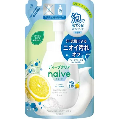 クラシエ|Kracie ナイーブ 泡で出てくるボディソープ グレープフルーツ&ライムの香り 詰替 480mL ディープクリア