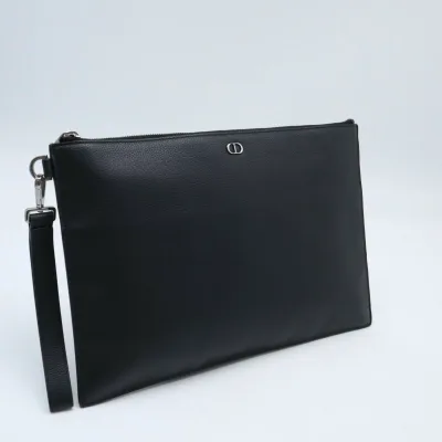 ★3日以内返品可★ 美品 Dior ディオール CD Icon トライアングル ポーチ 2ICCA589ICO クラッチバッグ ブラック カーフレザー メンズ【中古】