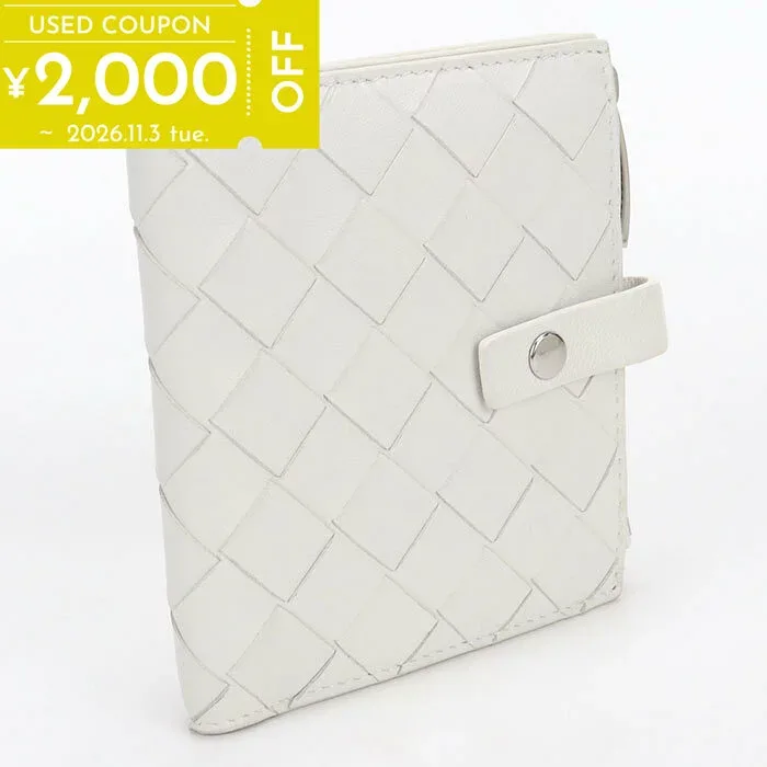 【中古良品】BOTTEGA VENETA ボッテガ・ヴェネタ 二つ折り財布 イントレチャート レディース ホワイト