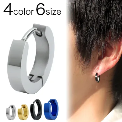 カラースチールフープピアス メンズ レディース 片耳用 サージカルステンレス リングピアス 直径10mm 14mm 幅2mm 3mm 4mm シルバー ブラック ゴールド ブルー PVDコーティング キャッチレス シンプル ユニセックス プレゼント basse-3101