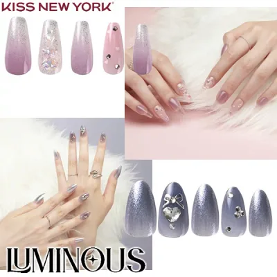 【新デザイン登場!!】KISS NEW YORK ルミナス (メール便送料無料) キスニューヨーク 人気 ネイル ネイルチップ セルフネイル LUMINOUS コフィンシェイプ アーモンドシェイプ 3D 立体パーツ グリッター BIGストーン キラキラ 簡単 手軽