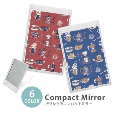 ミラー コンパクトミラー 折りたたみ スリム カフェ コーヒー ドリンク マグカップ コーヒードリップ 大人かわいい ミニミラー かわいい 可愛い オシャレ 韓国 かわいい