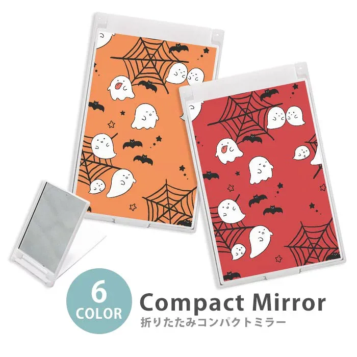 ミラー コンパクトミラー 折りたたみ スリム お化け ハロウィン おばけ デフォルメ 蜘蛛の巣 コウモリ 大人かわいい 大人かわいい ミニミラー かわいい 可愛い オシャレ 韓国 かわいい