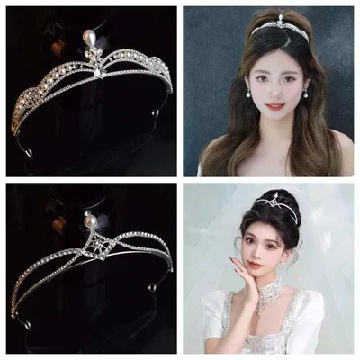 王冠 レディース ヘアアクセサリー ティアラ プリンセス クラウン シンプル 上品 エレガント パーティー 誕生日 結婚式 授賞式 イベント ファッション 髪飾り アクセサリー 合金 電気メッキ加工 白水晶