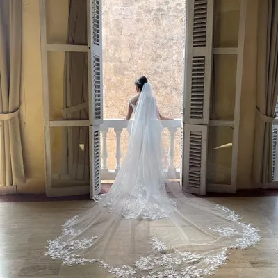 ウェディングベール レディース 髪飾り ロング レース 結婚式 花嫁 手作り 高級感 上品 エレガント 教会式 ホワイト アイボリー