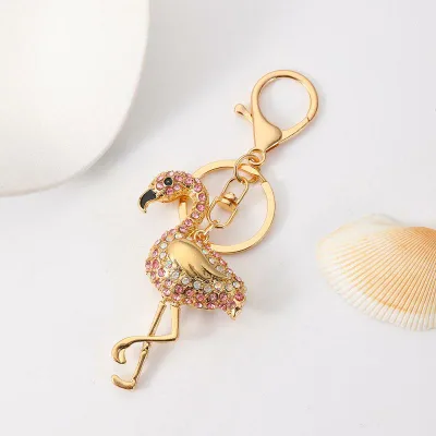 キーホルダー レディース 鳥 火烈鳥 ラインストーン カラフル 金属 かわいい チャーム バッグチャーム アクセサリー キーリング キラキラ