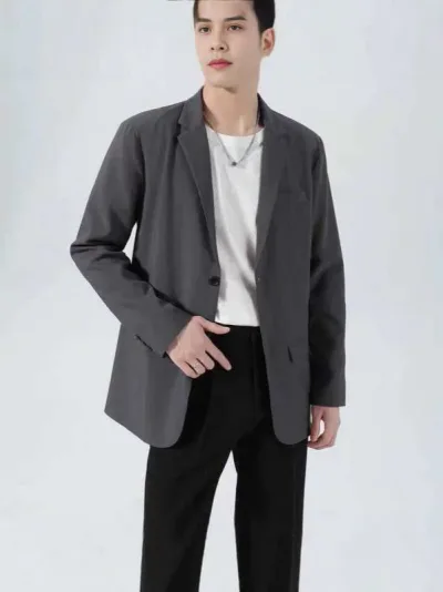 テーラードジャケット メンズ 春秋 カジュアル ビジネス 通勤 ゆったり シルエット シングル ボタン レギュラー 丈 無地 ブラック アウター
