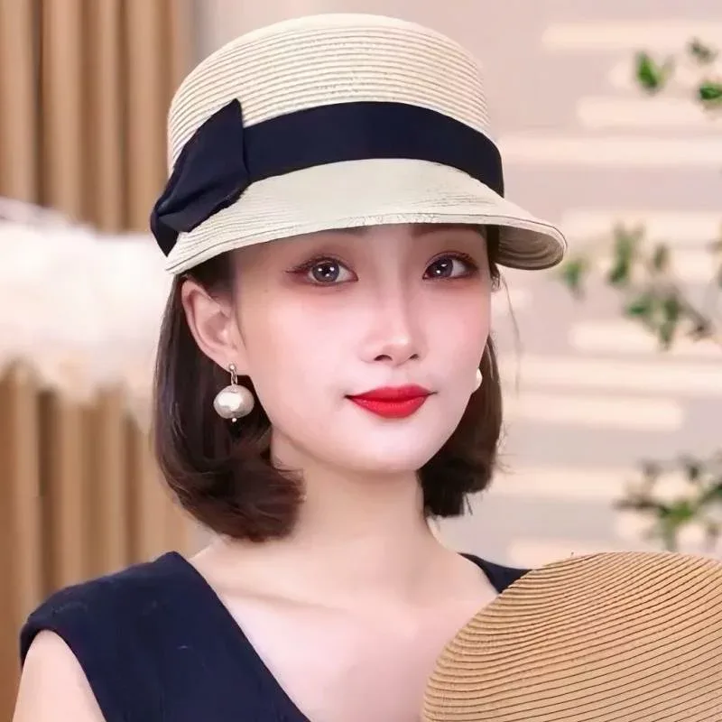 麦わら帽子 レディース キャスケット サンバイザー リボン 接触冷感 遮光 UVカット 自転車 麦わら 帽子 日よけ ストローハット ハット 馬術帽 紫外線対策 軽量 通気性 折りたたみ 旅行 おしゃれ かわいい