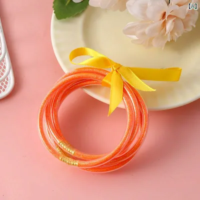 ブレスレット レディース シリコン ラメ グリッター リボン PVC ペア アクセサリー 手芸 軽量 防水 カジュアル おしゃれ ギフト 3本セット