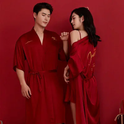 Pair of Pajamas for Women, Men, Spring, Summer, Autumn, Room Wear, Loungewear, Cool to the Touch, Thin, Short Sleeve, Half Sleeve, Shorts Set, Nightwear, Comfortable, Breathable, Casual, Simple, Red, Black