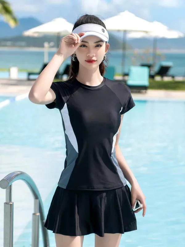 水着 レディース スポーツ セパレート フィットネス スイムウェア 体型カバー 半袖 ショートパンツ 露出控えめ ぽっちゃり 切り替え プール 海 ビーチ