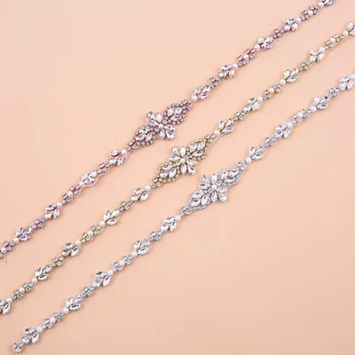 ワッペン レディース ウェディング ドレス用 ラインストーン ビジュー モチーフ リボン ベルト アクセサリー 手芸 パーツ 花嫁 結婚式 ハンドメイド ゴールド シルバー 玫瑰金