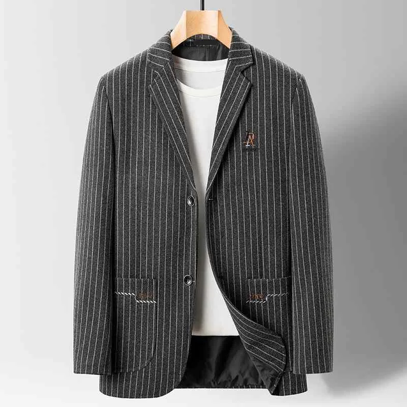テーラードジャケット メンズ 春秋 ストライプ 長袖 紳士服 ビジネス カジュアル シングル アウター 軽量 イージーケア