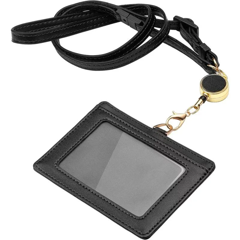 IDカードホルダー ネームホルダー 名札ホルダー 社員証 カードケース メンズ 伸縮リール式 脱着式 横型 両面用 ネックストラップ パスケース カード入れ 定期入れ 吊り下げ名札 首掛け ギフ
