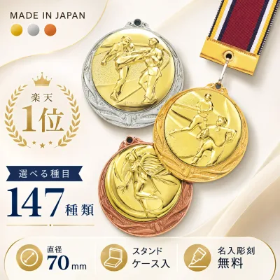 ★楽天1位★ メダル 直径70mm (マイティメダル)【文字彫刻無料】 表彰メダル 【金・銀・銅】 大きい 首掛け リボン ケース 名前入り 記念品 優勝 卒団 卒業 景品 大会 卒団記念 スポーツ 部活 金メダル 銀メダル 銅メダル 記念 名入れ トロフィー サッカー 野球 空手 剣道