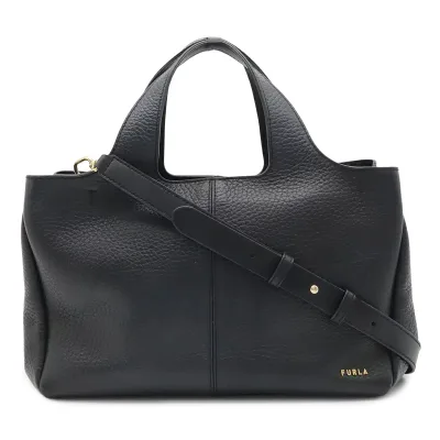 FURLA フルラ トートバッグ ハンドバッグ 2WAY ショルダーバッグ 斜め掛け レザー ブラック 黒 ゴールド金具 【中古】
