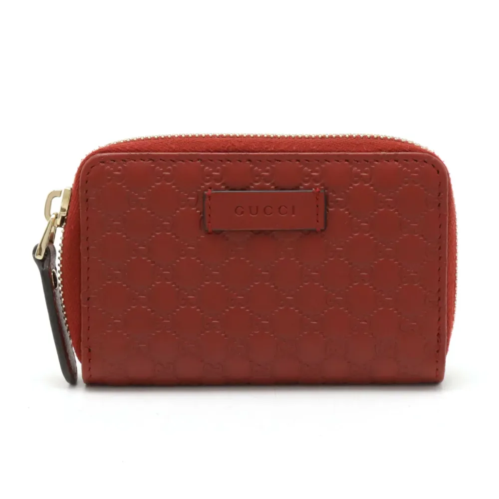 GUCCI グッチ マイクログッチシマ ラウンドファスナー コインケース 小銭入れ コインパース レザー レッド 赤 ゴールド金具 アウトレット品 544249 【中古】