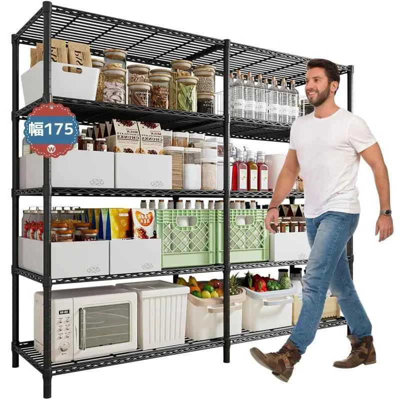 Bornran 5段スチールラック 棚 収納ラック 幅40×奥行175×高さ184cm ブラック 耐荷重500kg 業務用 シェルフ キッチン収納