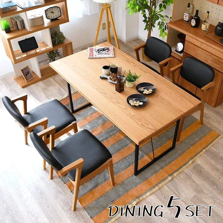 【10%offクーポン配布中 10日まで】ダイニングテーブルセット 4人掛け ダイニングセット 5点セット テーブルセット 天然木 オーク おしゃれ 木製 北欧 モダン コンパクト ダイニングチェア イス 肘置き 食卓椅子 4脚セット 食卓テーブル