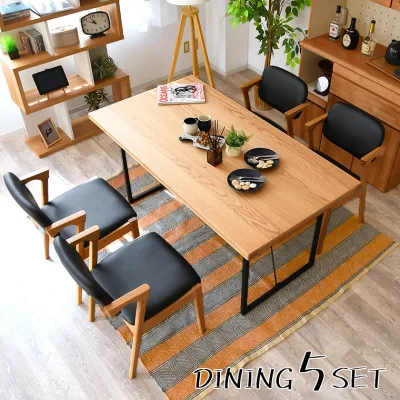 【10%offクーポン配布中 10日まで】ダイニングテーブルセット 4人掛け ダイニングセット 5点セット テーブルセット 天然木 オーク おしゃれ 木製 北欧 モダン コンパクト ダイニングチェア イス 肘置き 食卓椅子 4脚セット 食卓テーブル
