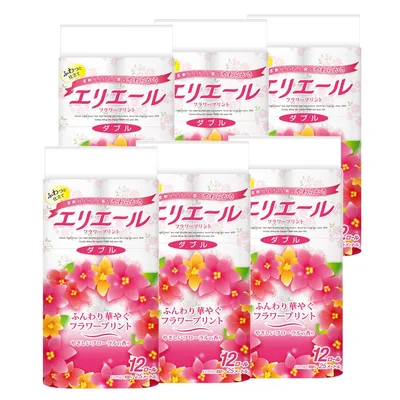 エリエール トイレットペーパー フラワープリント 25m×72ロール(12ロール×6パック) ダブル パルプ100% 優雅な花の香り 【ケース販売】