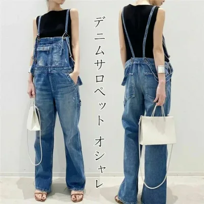 オーバー キャミワンピ キャミワンピース サロペットデニム デニムサロペット パンツ カジュアル 春 体型カバー ゆったり 秋