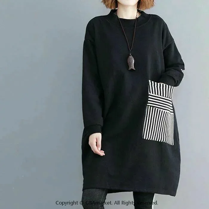 チュニックワンピ 大きいサイズ ゆったり 長袖tシャツ トップス 微起毛 プルオーバー 裏ボア カットソー 裏起毛 チュニック 秋冬