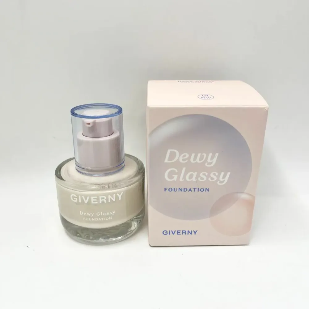 GIVERNY ジヴェルニーデューイグラッシュファンデーション SPF38, PA ++ 密着 ツヤ 水光 グロス しっとり ガラス玉 透明肌 アンチダークニング 水分 保湿 (01NW アイシー)