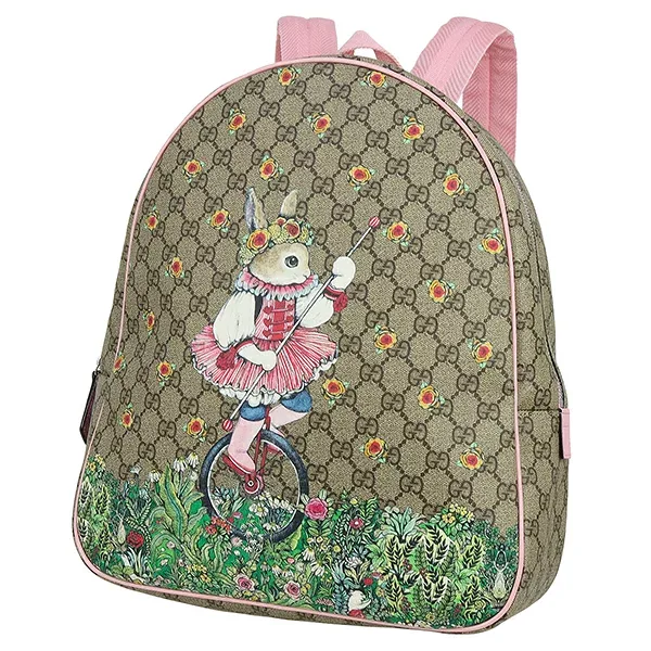 【超美品】 グッチ バックパック チルドレンズ ヒグチユウコ コラボ ウサギ 一輪車 花柄 GGスプリーム レザー ベージュ ピンク GUCCI グッチ リュックサック レディース フラワー GGロゴ デイバッグ ショルダーバッグ バック BAG ブランド 中古