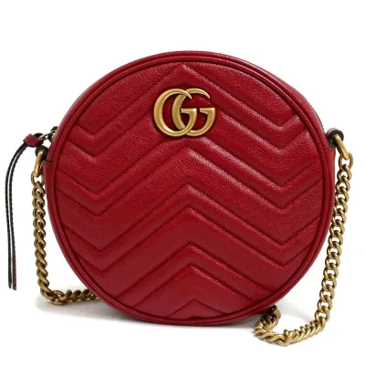 【未使用 展示品】グッチ GUCCI GGマーモント チェーン ショルダーバッグ 斜め掛け キルティングレザー レッド 赤 ヴィンテージゴールド金具 550154