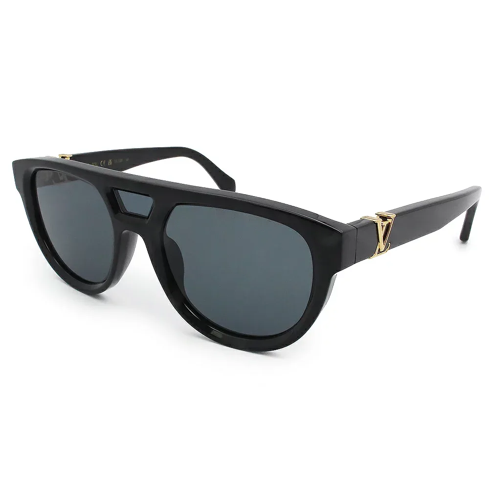 【中古】LOUIS VUITTON ルイ ヴィトン Z2061E LV スリーク ラウンド アセテート ノワール ブラック サングラス メガネ 眼鏡 アイウェア ゴールド金具 箱付