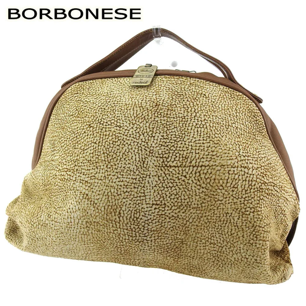 【10月限定 ブランド祭★24%OFFクーポン】ボルボネーゼ BORBONESE ハンドバッグ ウズラ柄 ベージュ メンズ 中古 ブランド ハイブランド ヴィンテージ