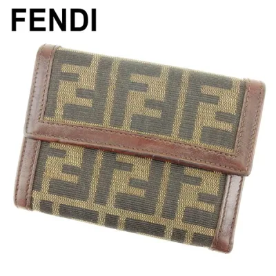 【秋のブランドBIG SALE★25%OFFクーポン】フェンディ FENDI 三つ折り財布 ズッカ ブラウン ブラック ベージュ メンズ 中古 ブランド ハイブランド ヴィンテージ