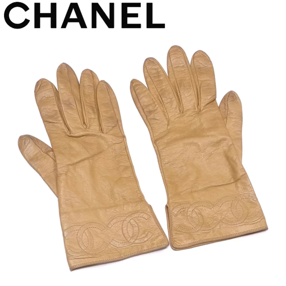 【お買い物マラソン★30%OFFクーポン】シャネル CHANEL 手袋 グローブ メンズ可 ベージュ レザー 【シャネル】 L2998 【中古】 ブランド ハイブランド ヴィンテージ 送料無料