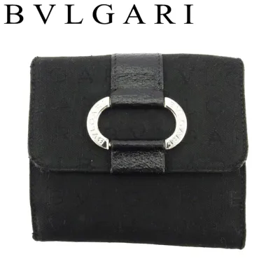 【秋のブランドBIG SALE★25%OFFクーポン】ブルガリ Wホック 財布 二つ折り ミニ財布 レディース メンズ ロゴマニア ブラック シルバー キャンバス×レザー BVLGARI T18943 【中古】 ブランド ハイブランド ヴィンテージ 送料無料