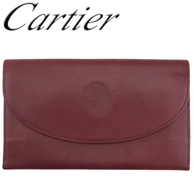 【秋のブランドBIG SALE★25%OFFクーポン】【中古】 カルティエ 長財布 がま口 財布 レディース メンズ マストライン ボルドー レザー×ゴールド金具 Cartier T23936 ブランド ハイブランド ヴィンテージ 送料無料