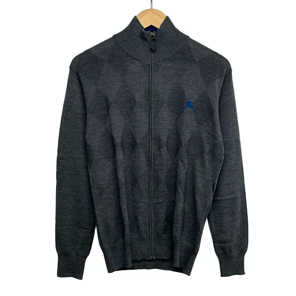 【新着】【中古】Burberry Black Label(バーバリーブラックレーベル) ブルゾン 長袖/ジップアップ/ニット/アーガイル/秋/春 グレー×ブルー