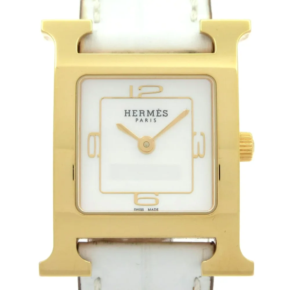 【新着】【中古】HERMES(エルメス) Hウォッチ 腕時計 SS/シェル文字盤/W刻印/アリゲーターベルト ホワイトシェル