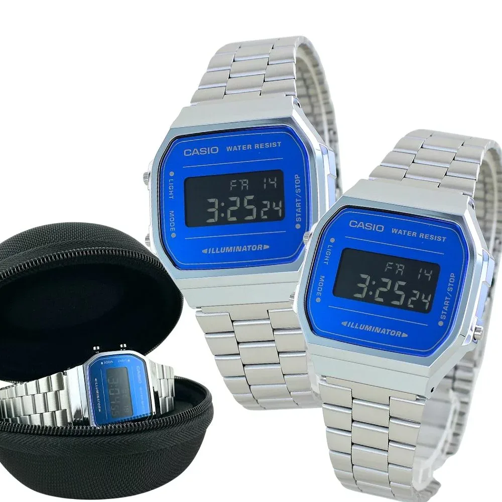 Not released in Japan Pair Watch Casio Classic Premium Digital Watch Hand Blue Silver Full Metal Watch Case Included Matching Pair Parent and Child Friend Brother Sister Husband and Wife Couple Parents Wedding Anniversary Wife Husband Mother Father Respect for the Aged Day Pair Gift Adult Graduation Admission