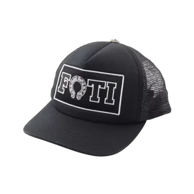クロムハーツ CHROME HEARTS FOTI ホースシュー トラッカー キャップ 帽子 コットン ポリエステル メンズ ブラック系 【中古】