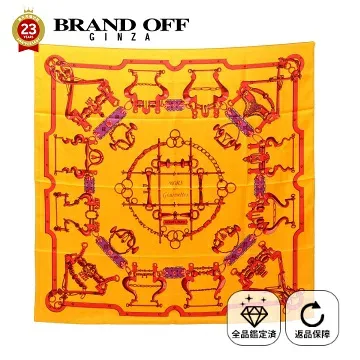 エルメス HERMES カレ90 Mors et Gourmettes スカーフ 衣料品 シルク シルク レディース イエロー系 / レッド系 / マルチカラー 【中古】