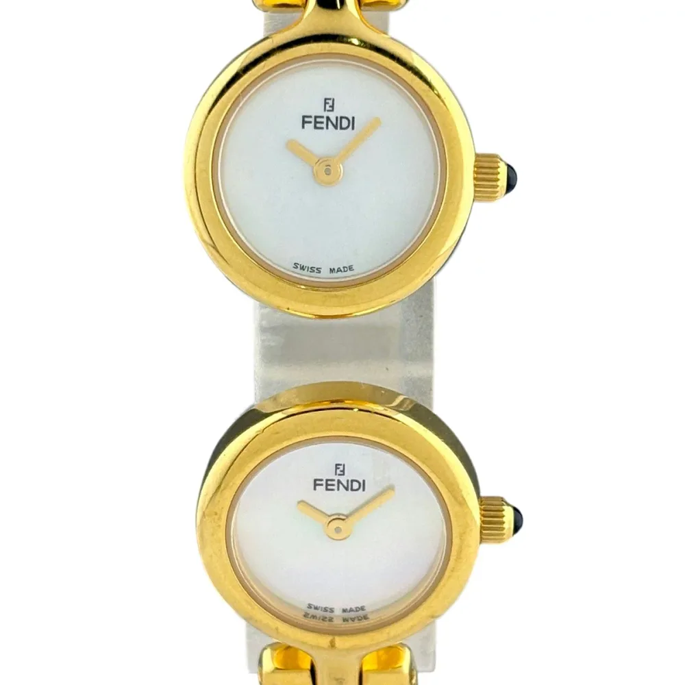 フェンディ FENDI ダブルフェイス デュアルタイム バングルウォッチ 620L 腕時計 SS GP クォーツ ホワイト レディース 【中古】 msp29