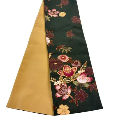 【美品】半幅帯 優品 橘 桜 焦茶色 化繊 【中古】