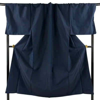 【美品】 男着物 身丈152cm 裄丈77.5cm L 袷 紬 紺色 正絹 秀品 【中古】
