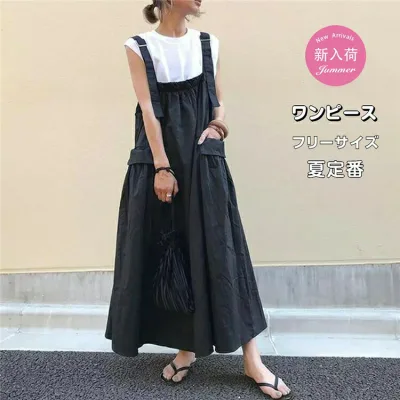 キャミソールワンピース ロング インナー マキシ ノースリーブワンピース レディース インナーワンピース キャミワンピ キャミソール 黒 黒ワンピース 肩紐 ストラップ 黒ワンピ 夏