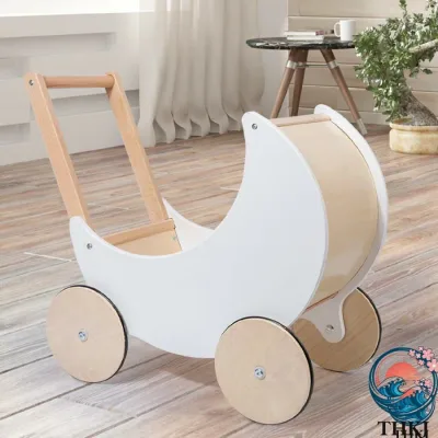 乳母車 手押し車 人形遊び ベビー カー 歩行補助車 木製 知育玩具 ままごと 木の おもちゃ 月形 入れ 北欧 インテ リア 雑貨 玩具 歩行練習 おしゃれ 対象