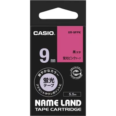 【ゆうパケット対応可】ネームランド テープカートリッジ 蛍光色テープ ピンクに黒文字9mm幅 XR-9FPK【カシオ計算機】