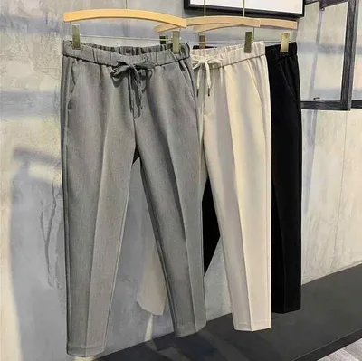 パンツ メンズ 男性用 スラックス テーパードパンツ ポリエステル 薄手 無地 ブラック カーキ グレー カジュアル 普段使い
