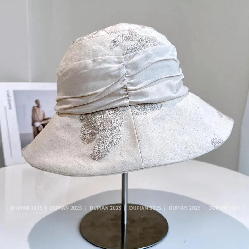 麦わら帽子 レディース 花柄 刺繍入り コットンリネン ハット 日焼け防止 通気性 紫外線対策 盆帽 バケットハット おしゃれ かわいい レトロ 韓国風 旅行用2